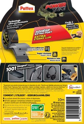 Ruban adhésif de réparation Power tape noir 10 m x 50 mm - PATTEX