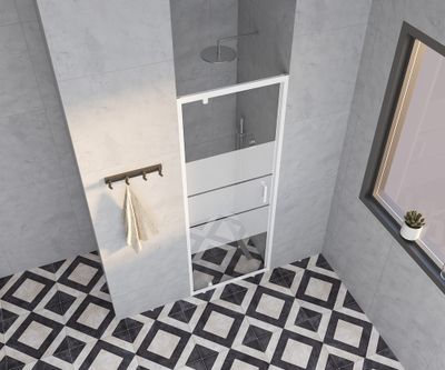 Porte de douche pivotante 80x185 cm profilé blanc verre sérigraphié 4 mm Primera - OCEA