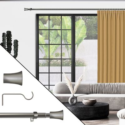 Kit de tringle à rideaux extensible en métal de 1.20 à 2.10 m diam 19 mm Finition Nickel brossé - MOBOIS