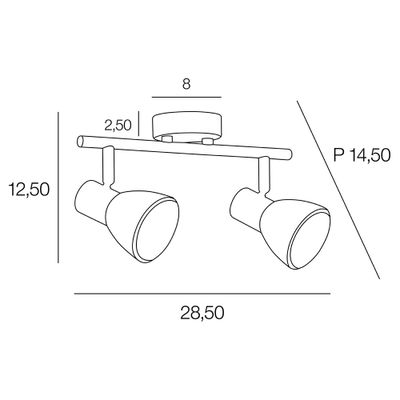 Réglette 2 spots E14 2x7W Noir et verre dépoli - Gino COREP