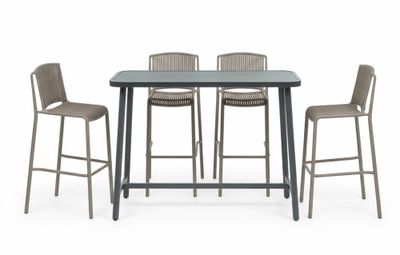 Ensemble MIAMI table mange debout aluminium 135x64x105 cm et 4 chaises hautes polypropylène  - JARDILINE