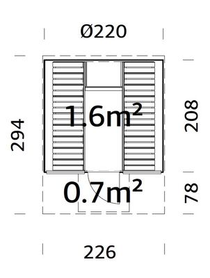 Sauna rond vitré Anita 1,6m2 + 0,7m2 épaisseur 42 mm PALMAKO