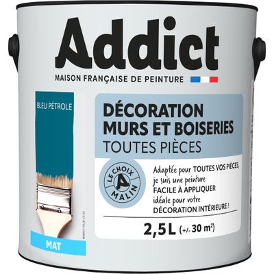 Peinture décoration Murs et Boiseries MAT 2,5 L bleu pétrole - ADDICT