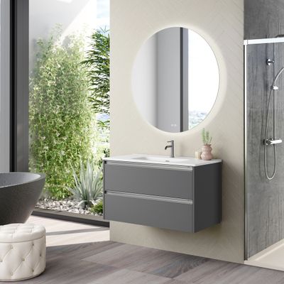 Caisson de salle de bains Thana 2 tiroirs L100 x H55 x P45 cm panneau de particules anthracite mat