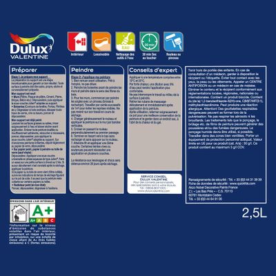 Peinture Crème de couleur Bleu Paon satin 2,5 L - DULUX