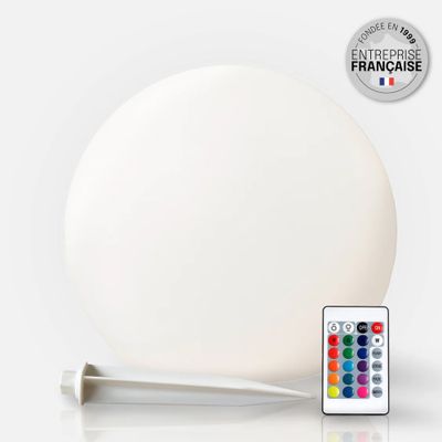 Boule lumineuse solaire LED  Ø40cm détecteur crépusculaire blanc IP67 150 lumens RGBW - Groupe DDC