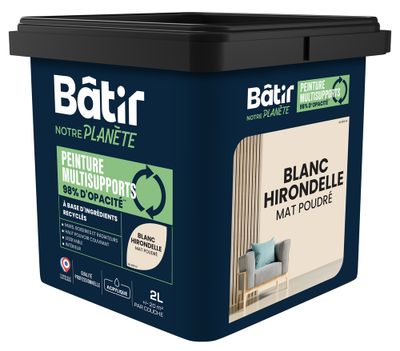 Peinture multi supports mat blanc hirondelle 2 L - BATIR NOTRE PLANETE