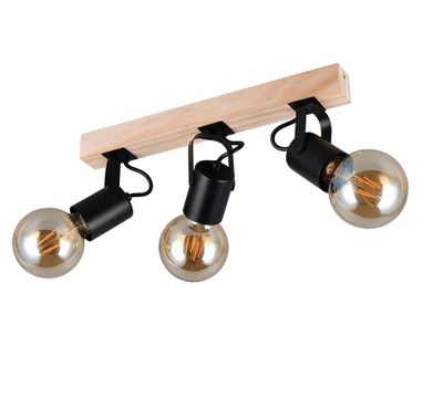 Réglette 3 spots E27 Lynar noir et bois 3x10W - REALITY