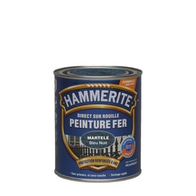 Peinture fer extérieur direct sur rouille Martelé Bleu Nuit 0.75 litre HAMMERITE