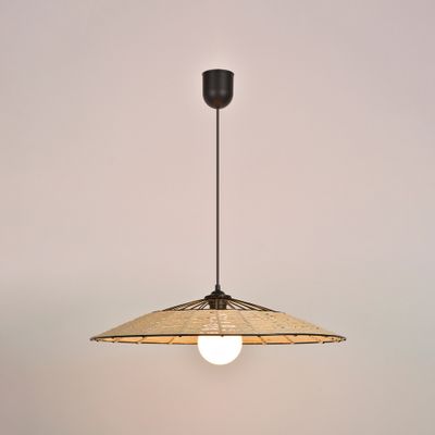 Suspension E27 15W Ø55 cm métal noir et corde tressée - Mahina COREP