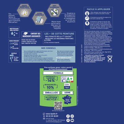 Peinture Cuisine & Bain Blanc satin 0,75L RIPOLIN