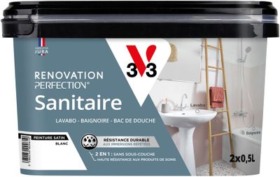 Peinture de rénovation pour sanitaire blanc finition satinée 1L - V33