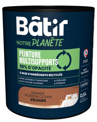 Peinture multi supports velours orange poisson clown 0,5 L - BATIR NOTRE PLANETE