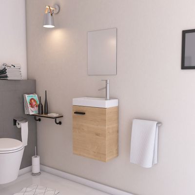 Ensemble lave mains bois 41x50x22cm + Miroir - Smally Wood - AURLANE