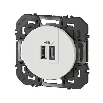 Prise double USB A+C encastrable charge rapide blanc - Dooxie LEGRAND
