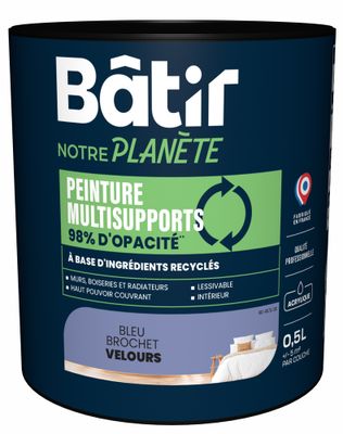 Peinture multi supports velours bleu brochet 0,5 L - BATIR NOTRE PLANETE