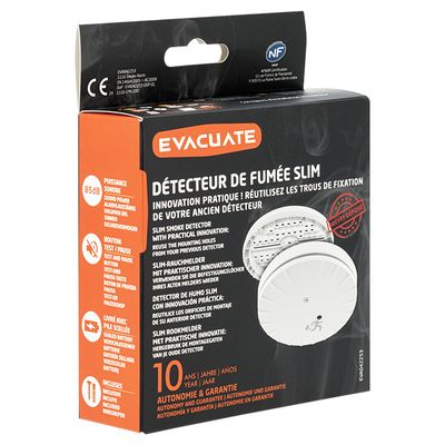 Détecteur de fumée mini NF Autonomie 10 ans - Slim EVACUATE
