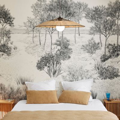 Suspension E27 15W Ø55 cm métal noir et corde tressée - Mahina COREP