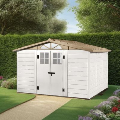 Abri de jardin en résine avec toit bi-pente et plancher dalle composite 6,51 m², Livraison à domicile incluse - HABRITA