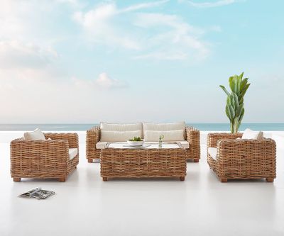 Salon de jardin BANDUNG polyester beige rotin naturel 4 places, Livraison à domicile - PROLOISIRS