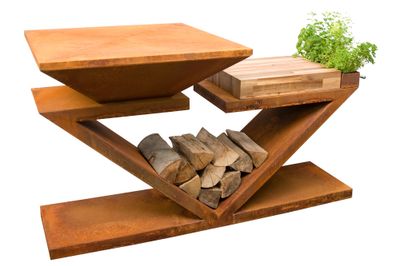 Brasero de cuisson G5 corten avec plaque plancha, grille et couvercle de protection ARTISS