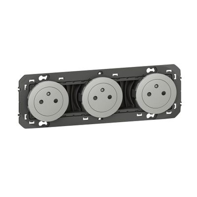 Prise électrique triple encastrable affleurante avec terre Aluminium - Dooxie LEGRAND