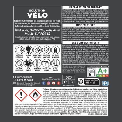 Bombe de peinture multi-supports solution vélo gris carbone mat velouté 400 mL - RIPOLIN