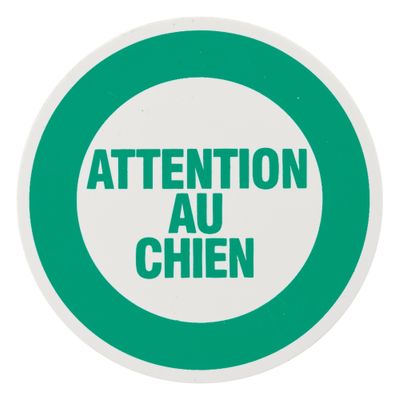 Plaque signalétique adhésive Attention au chien diamètre 80 mm THIRARD