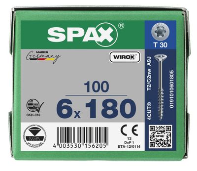 Vis tête fraisée T-star 6 x 180 mm par 100 SPAX