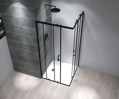 Accès d'angle coulissant 90x90x195 cm profilé noir verre transparent 6 mm Serenity - OCEA