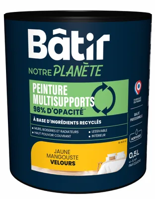 Peinture multi supports velours jaune mangouste 0,5 L - BATIR NOTRE PLANETE