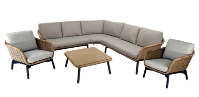 Salon de jardin TORNADO aluminium gris résine époxy tressée 7 places - PROLOISIRS