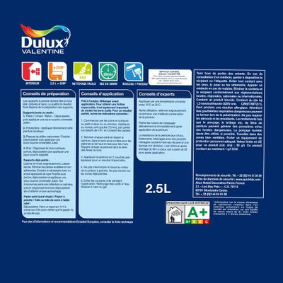 PEINTURE MULTI-SUPPORTS BLANC FACILE BLANC BASE WHITE VELOURS 2,5L - DULUX VALENTINE