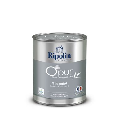 Peinture O'PUR mur & boiserie Gris Galet satin 0,5 L - RIPOLIN