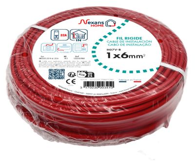 Fil électrique H07V-R 6 mm² semi-rigide rouge 5 m - NEXANS