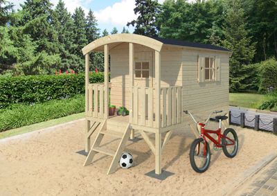 Cabane enfant sur pilotis en bois Huck - design wagon - 3,3 m² - Livraison à domicile incluse - PALMAKO