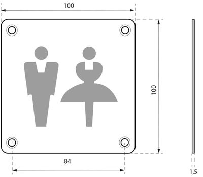 Plaque signalétique à visser Wc mixte 100 x 100 mm THIRARD