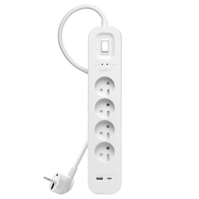 Multiprise parafoudre avec interrupteur 4 prises + 2 USB-A+C blanc - DEBFLEX