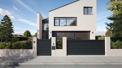 Portail coulissant aluminium ENZO l.3,50 x H.1,70 m gris  - PREFALU