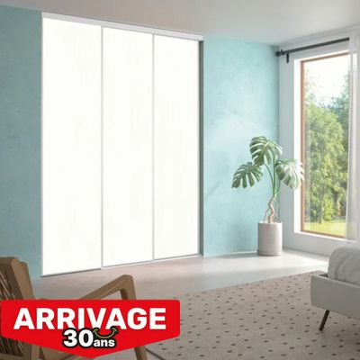 Portes de placard coulissantes blanc veiné 3 vantaux H 2,50 m x L 1,80 m OPTIMUM