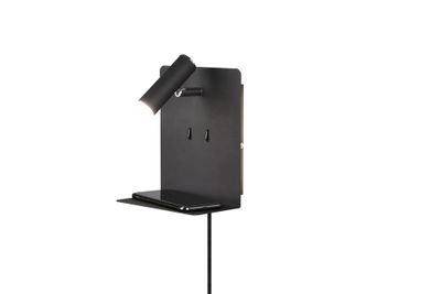 Spot LED mural avec tablette 3W + 1,5W lumière blanc chaud Noir- Element TRIO