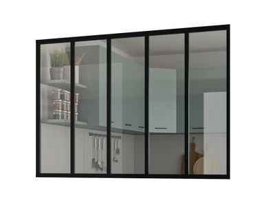 Verrière aluminium noir 5 carreaux vitrage verre clair l.168 x H.117 cm OPTIMUM