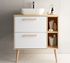 Meuble de salle de bains Malmoe 2 tiroirs 2 niches L80 x H85 x P45 cm bois mélaminé blanc et bois - EGORE