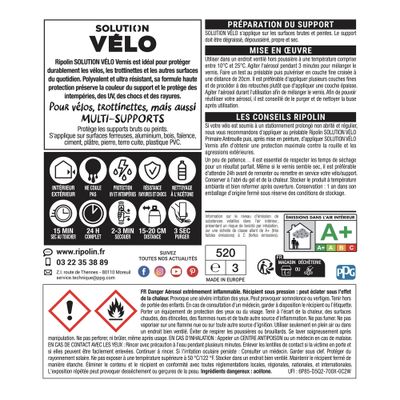 Vernis aérosol multi-supports solution vélo incolore mat velouté 400 mL - RIPOLIN