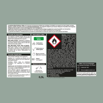 Peinture bois vert Provence satin 0,5 L - JULIEN