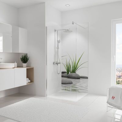 Panneau mural de douche 90x210 cm pierres zen et herbe DécoDesign Photo - SCHULTE