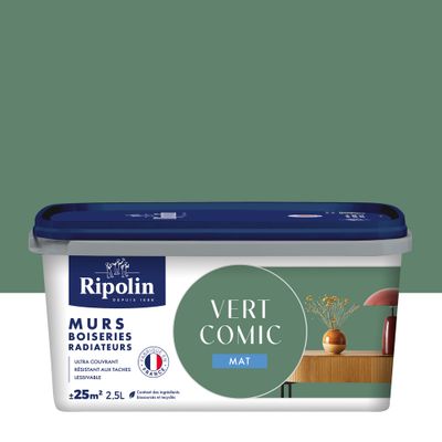 Peinture murs, boiseries et radiateurs vert comic mat 2,5 L - RIPOLIN