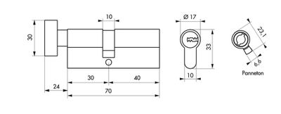 Cylindre de serrure sécurité 30 x 40 mm à bouton Trafic 6 nickelé 5 clés THIRARD