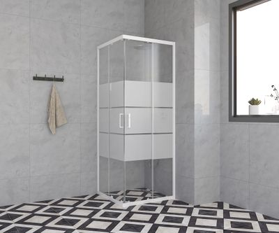 Accès d'angle coulissant 70x70x185 cm profilé blanc verre sérigraphié 4 mm Primera - OCEA