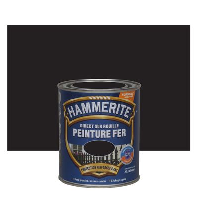 Peinture fer extérieur direct sur rouille finition lisse noir satin 0,75 L - HAMMERITE